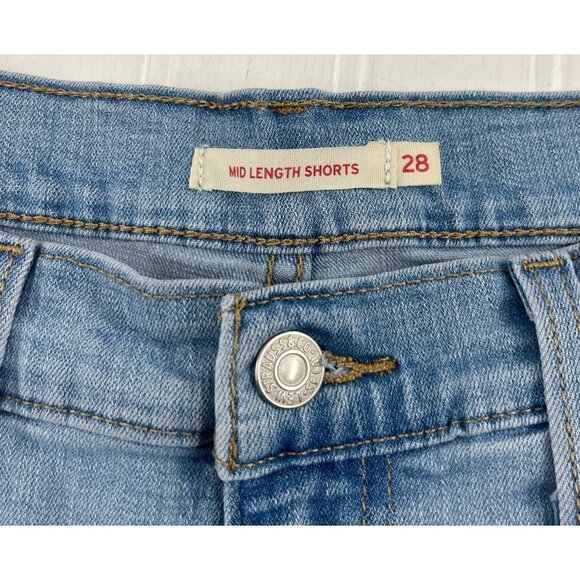 Levis Women's Mid Length Denim Shorts Size 28 Light Blue Stretch - Picture 2 of 7